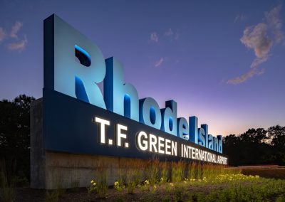 Ground sign TF Green Airport Rhode Island ARTfx night shot